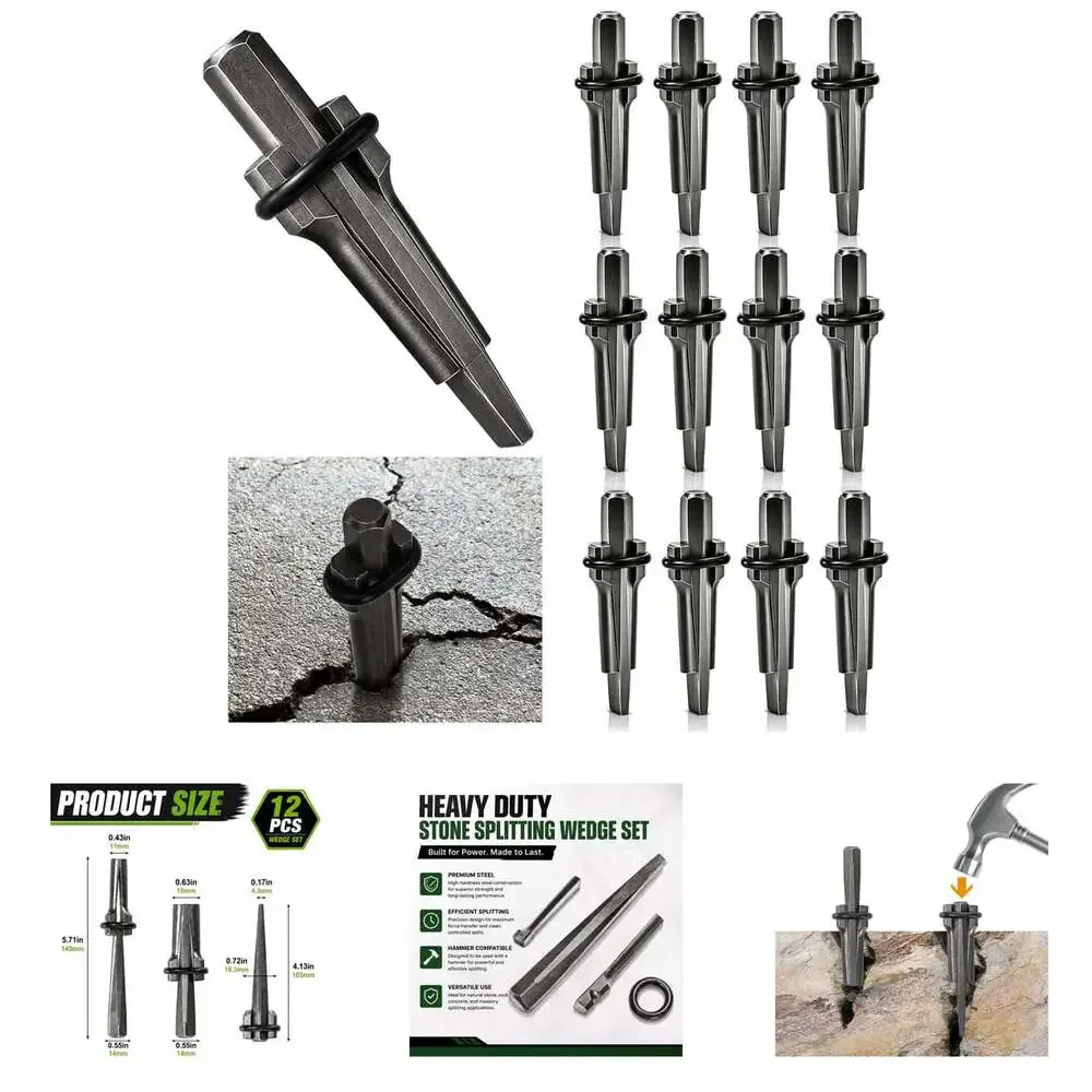 12 Pack Wedge and Feather Shims Heavy Duty Rock Splitting Tools 5/8 Inch